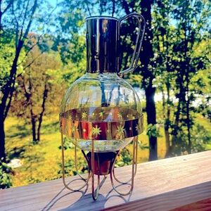 Vintage Pyrex Glass Carafe with Warmer Stand MCM